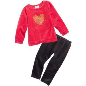 NWT. FIRST IMPRESSIONS Baby Girl Velour Red/Black Set